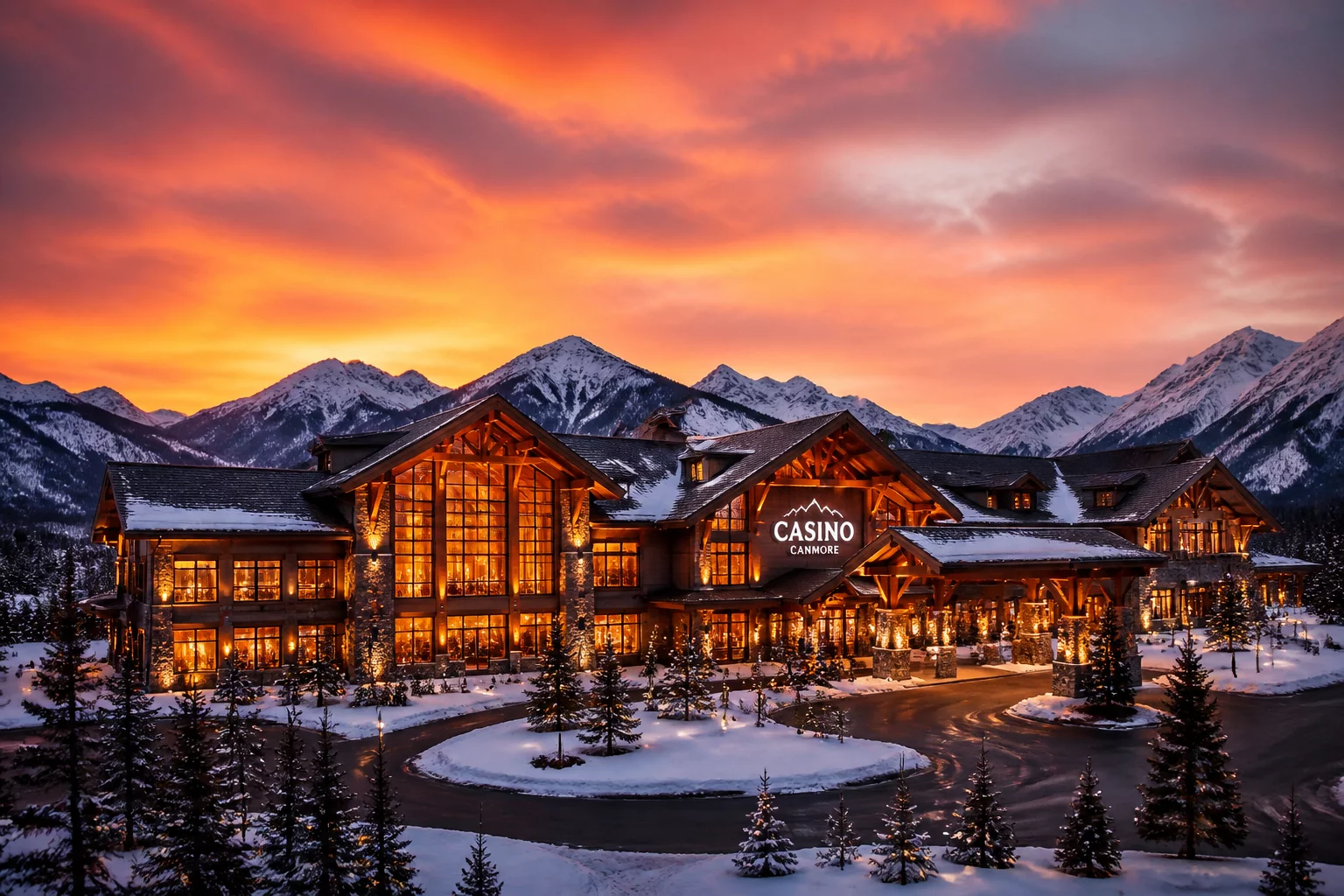 Luxury Alpine Hotel Resort with mountain backdrop